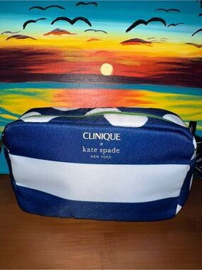 NWOT Clinique x Kate Spade Striped Cosmetic Bag - Navy & White